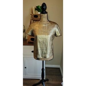DKNY Statement Shirt Blouse Top Size Small Gold Dressy Casual Designer
